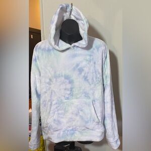 Abercrombie Kids Plush Pullover Tie-dye Hoodie in Soft Blue and White Size 15/16